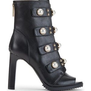 KARL LAGERFELD PARIS, the Brayden Leather Embellished Dress Booties. Worn once.